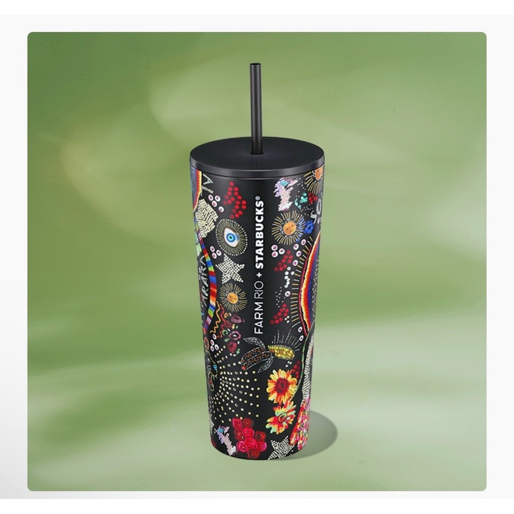 Starbucks + Farm Rio 24oz Cold Cup Tumbler Summer 2025‎ Black Rainbow